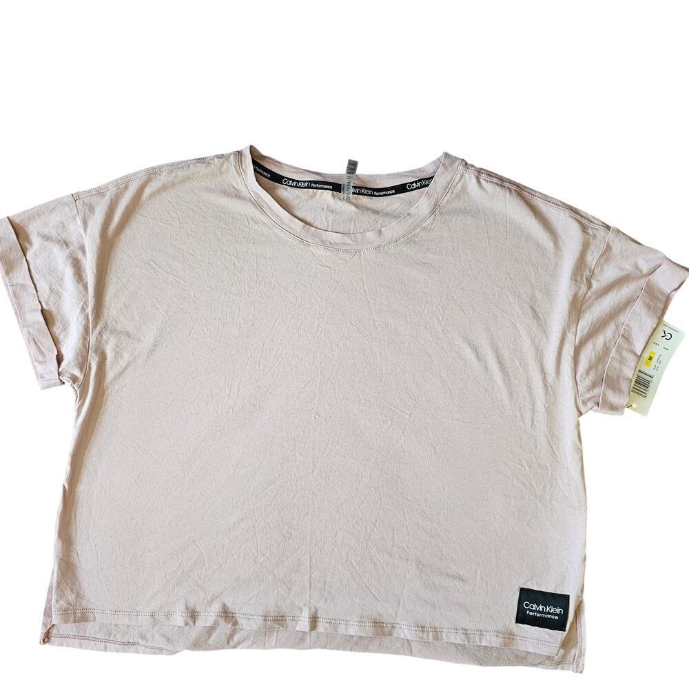 NWT Calvin Klein Performance Women's Beige Short Sleeve Cropped Shirt Size M